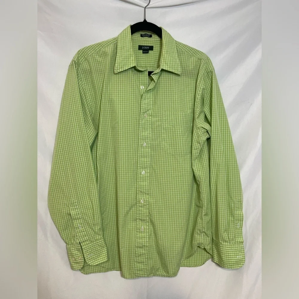 J.Crew Green Check Button Down Shirt Men’s Medium 15-15.5 100% Cotton